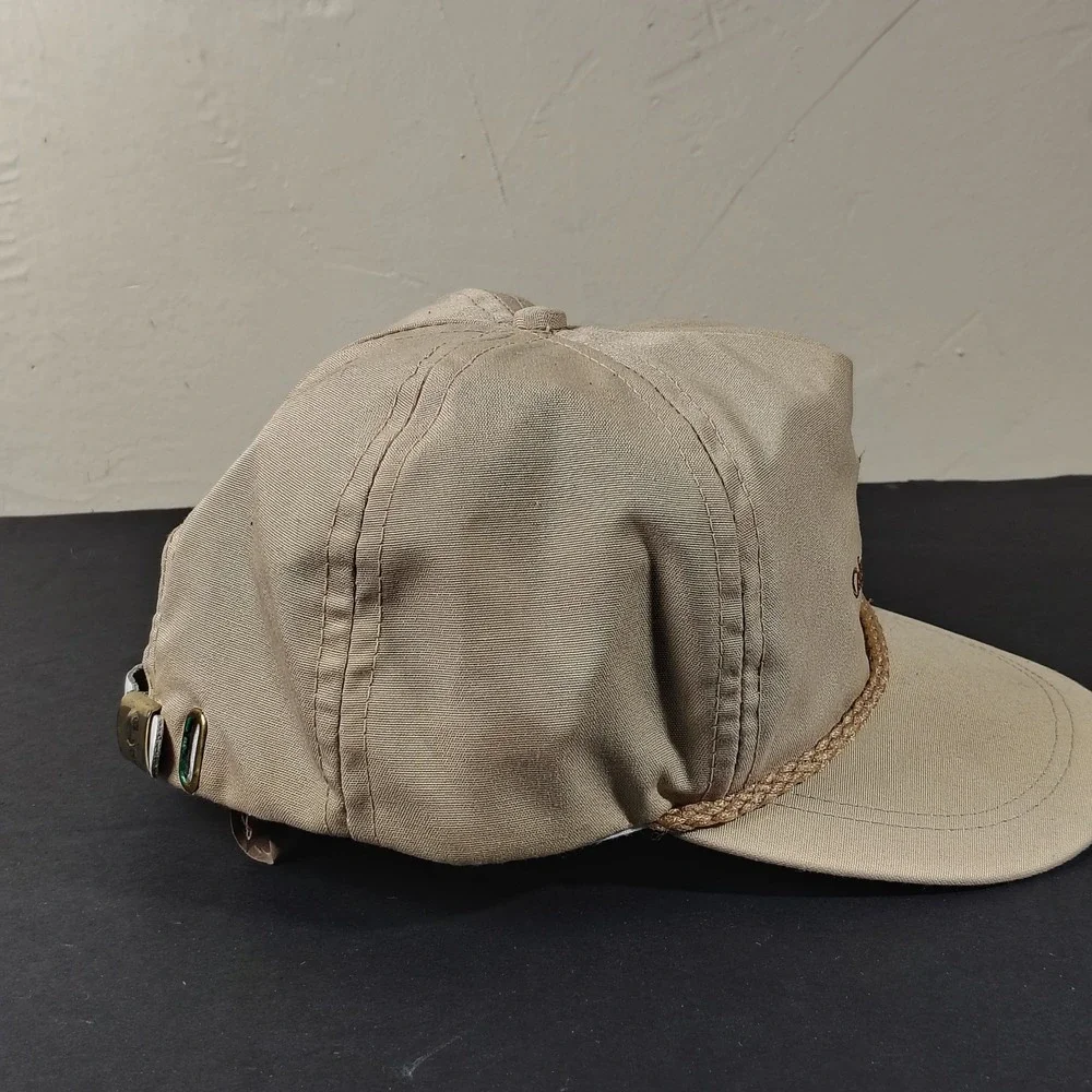 VINTAGE Imperial Headwear Hat Cap Strap Back Tan Columbine Flower Logo Mens